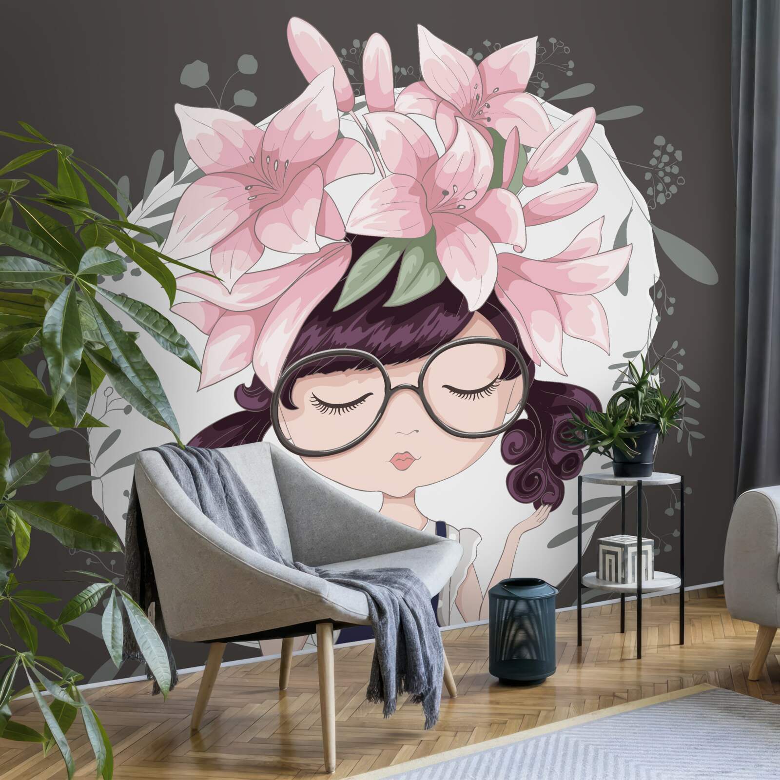 Fotobehang meisje met een krans op haar hoofd