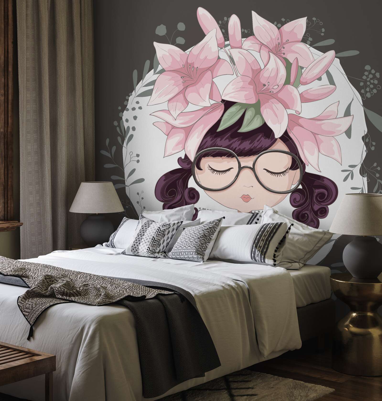 Fotobehang meisje met een krans op haar hoofd