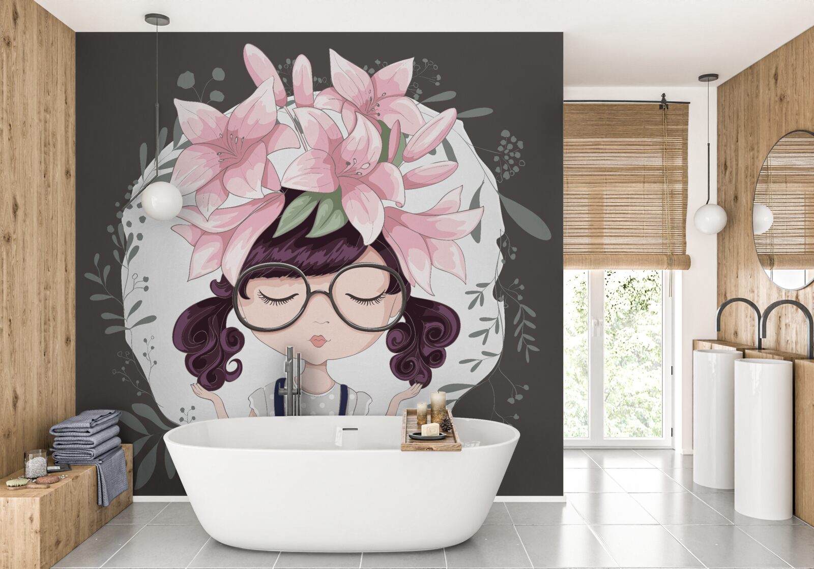 Fotobehang meisje met een krans op haar hoofd