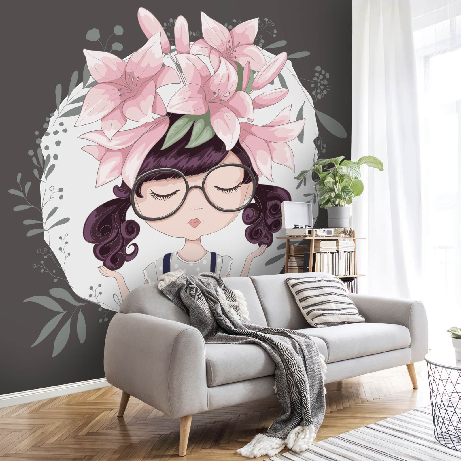 Fotobehang meisje met een krans op haar hoofd