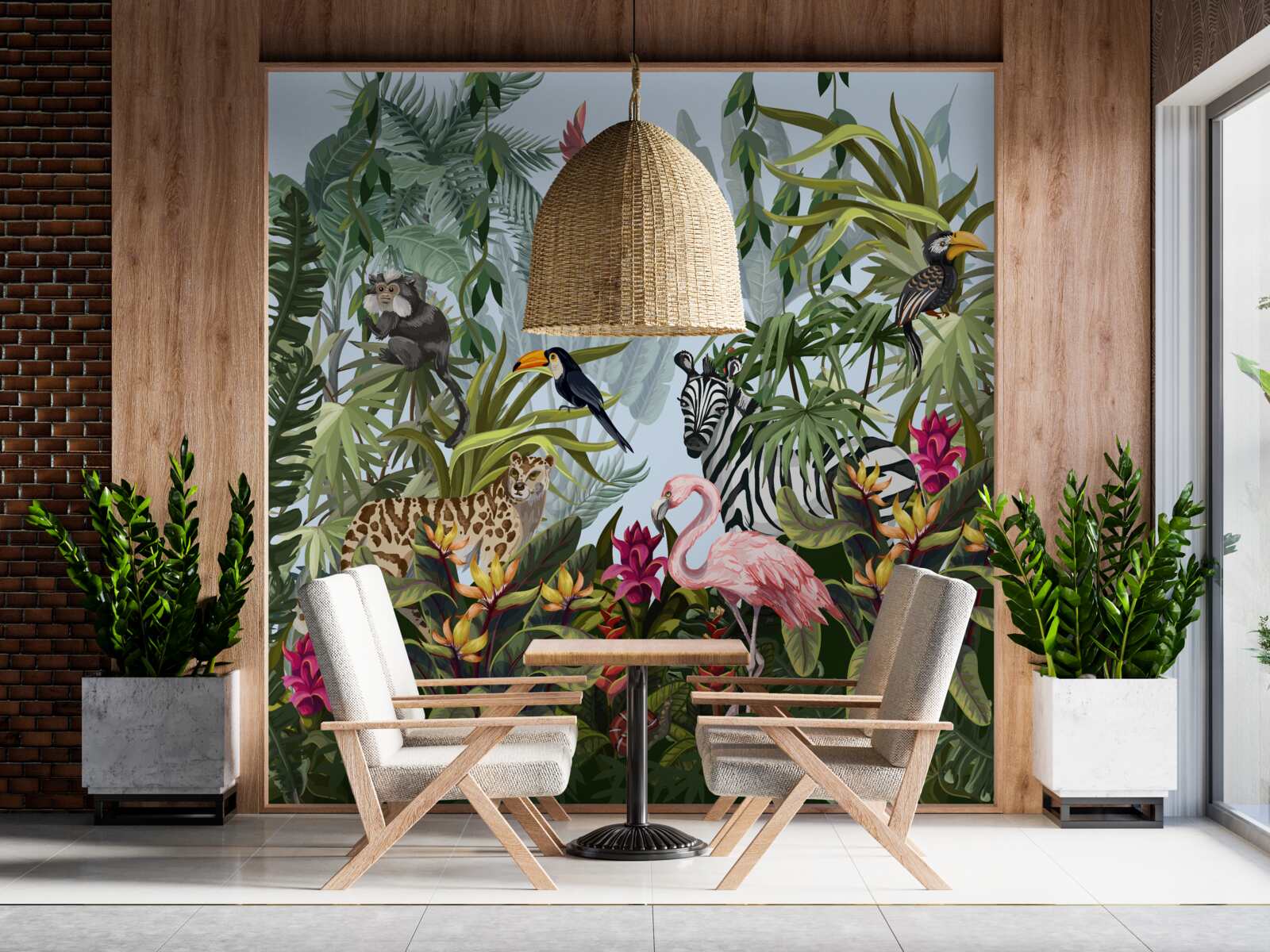 Fotobehang vegetatie overdag en wilde dieren in de jungle