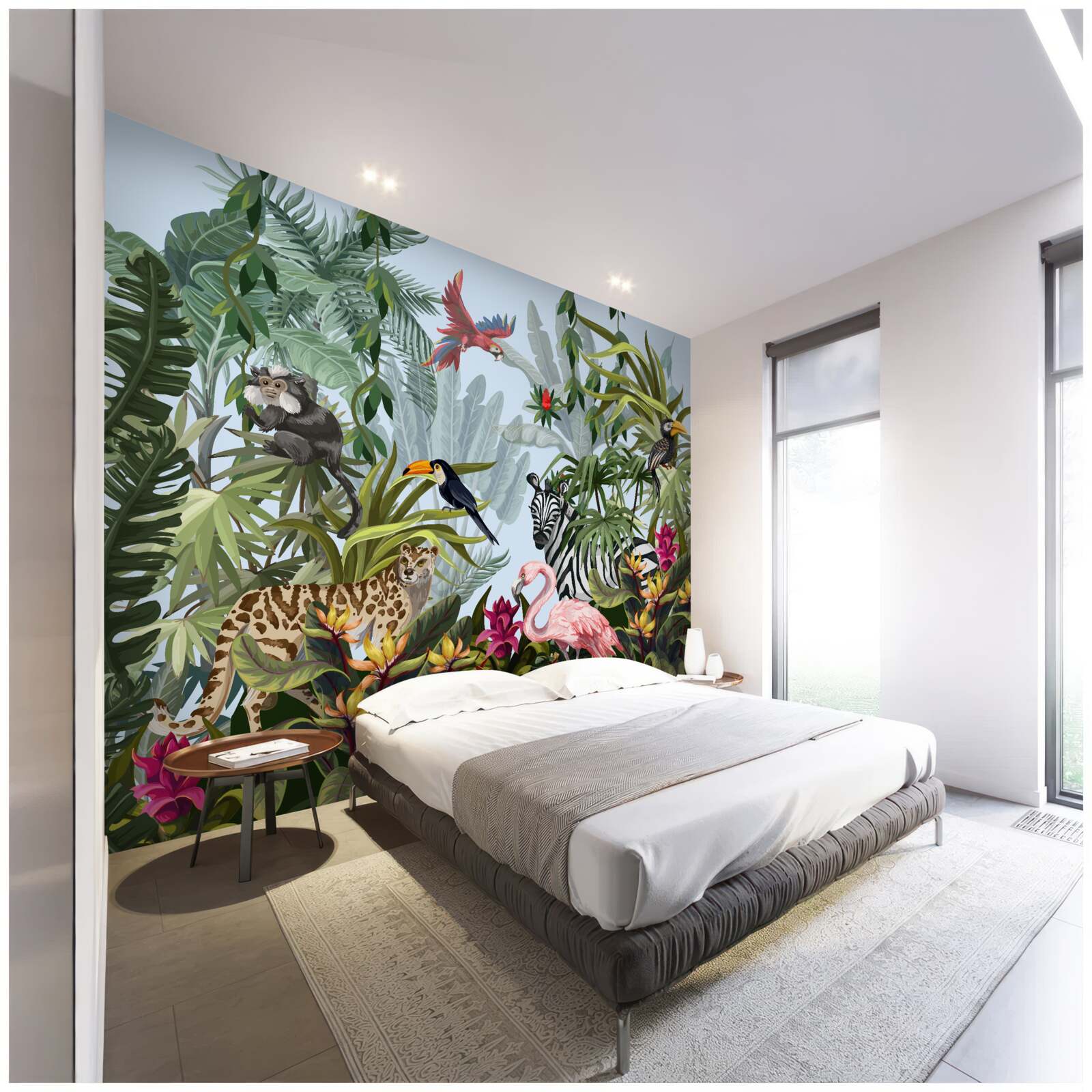 Fotobehang vegetatie overdag en wilde dieren in de jungle