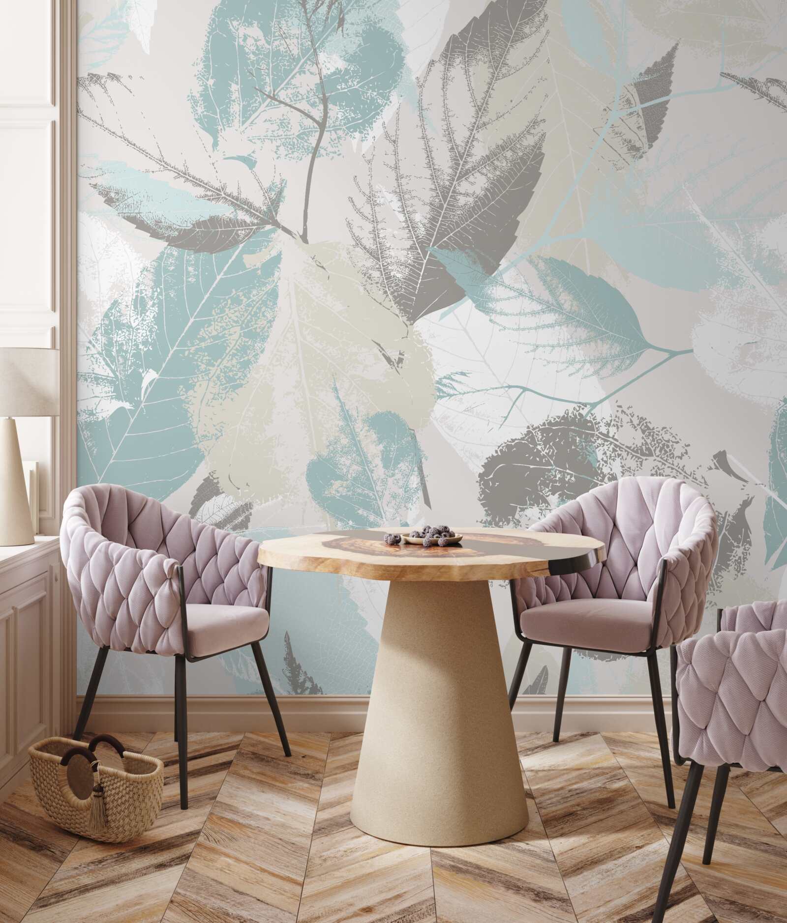 Fotobehang penseelstreken in de vorm van een blad