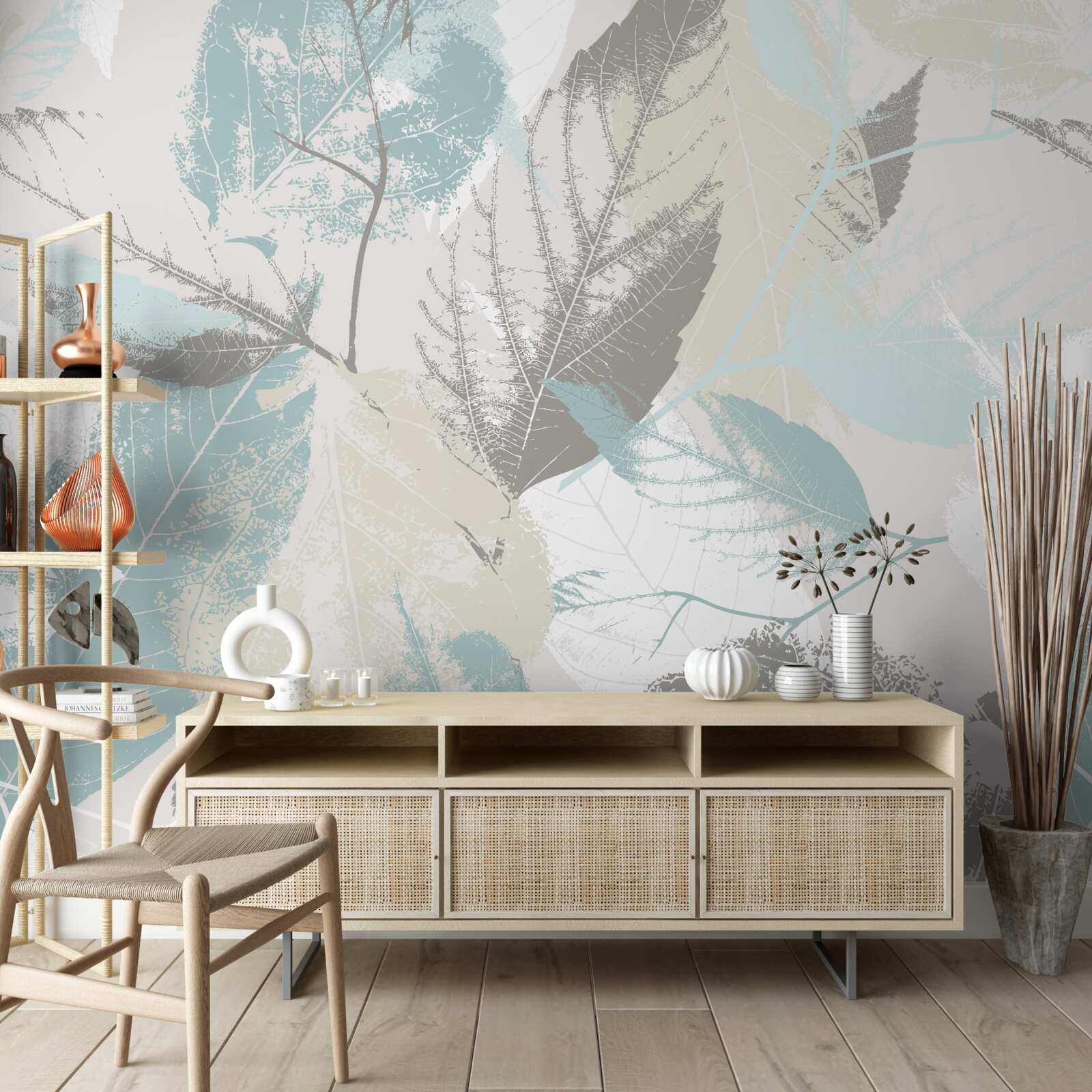 Fotobehang penseelstreken in de vorm van een blad