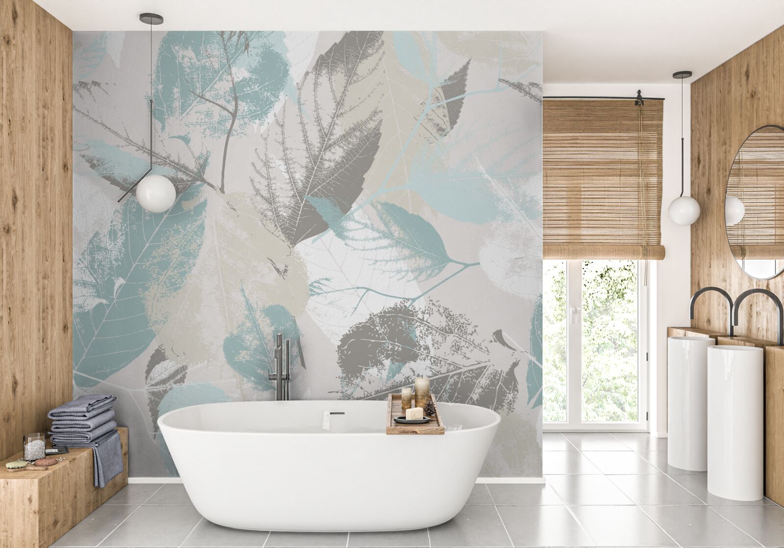 Fotobehang penseelstreken in de vorm van een blad