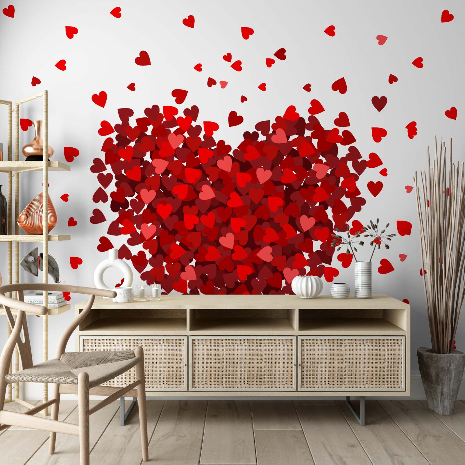 Fotobehang een hart gemaakt van rode harten