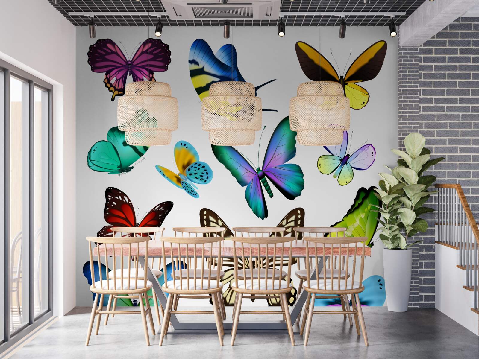 Fotobehang aquarel met Scandinavische bladeren