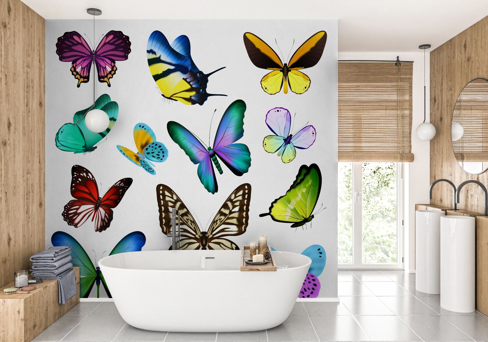 Fotobehang aquarel met Scandinavische bladeren