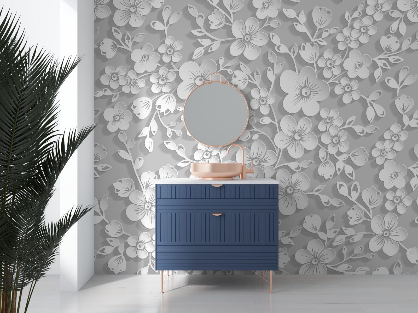 Fotobehang achtergrond bezaaid met dunne witte bloemen