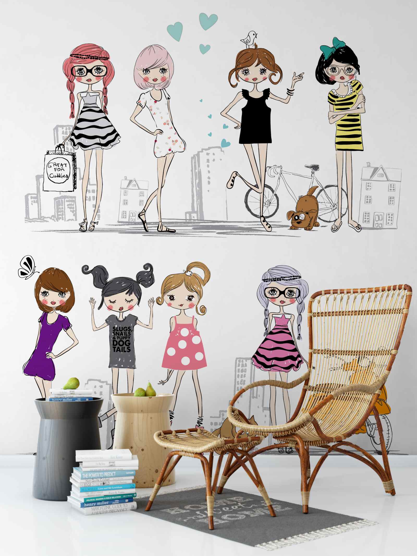 Fotobehang geanimeerde stijlvolle meisjes