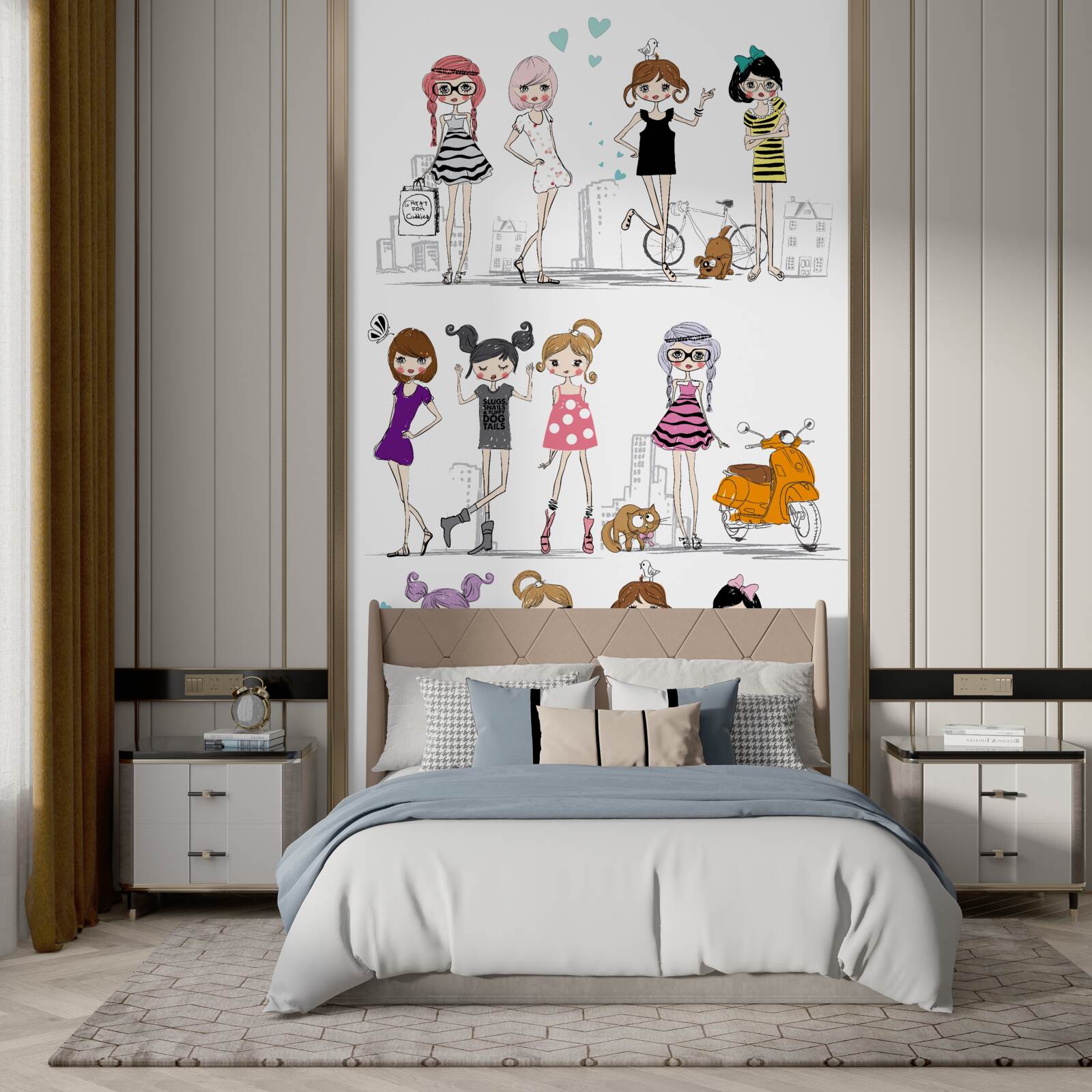 Fotobehang geanimeerde stijlvolle meisjes