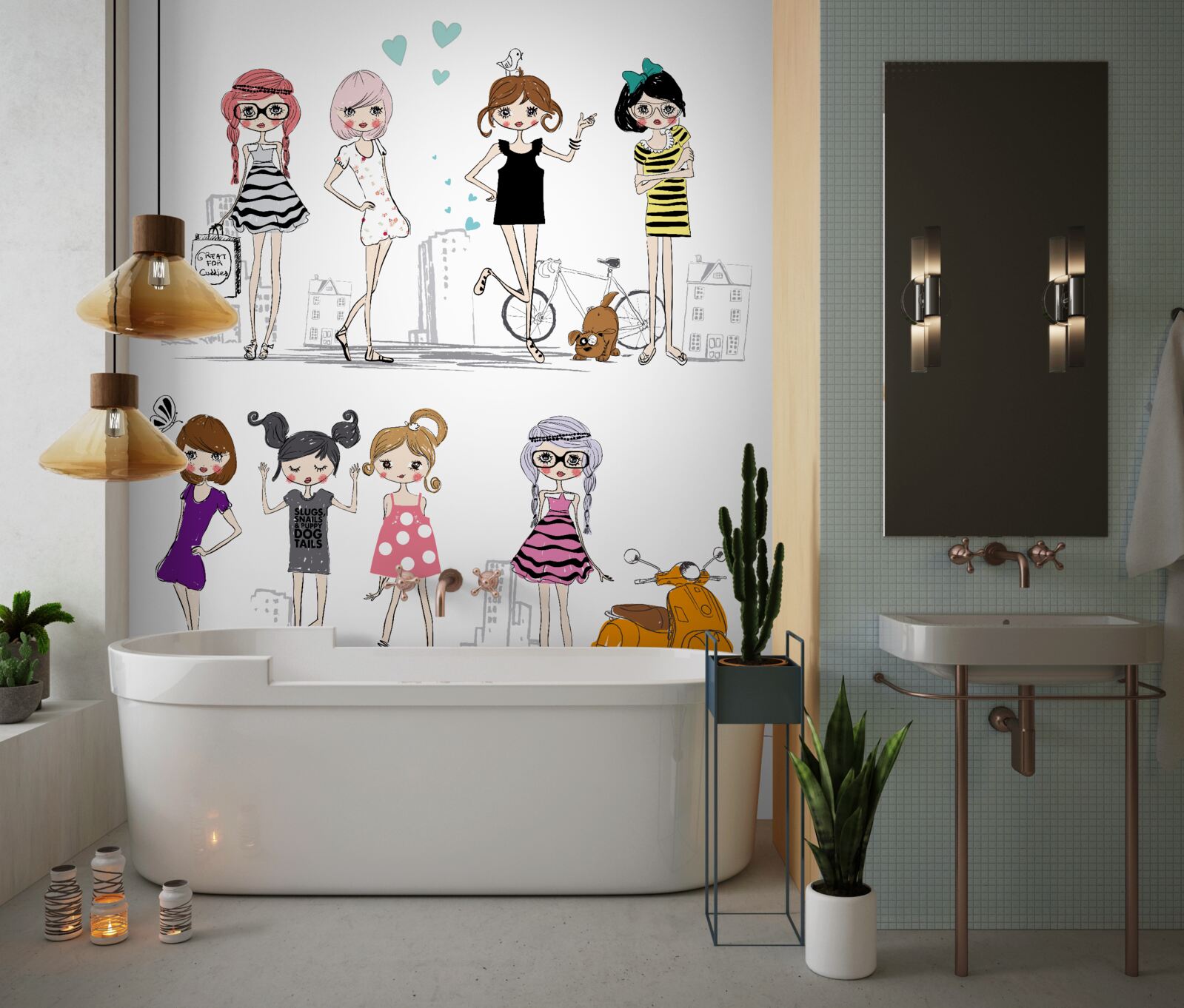 Fotobehang geanimeerde stijlvolle meisjes