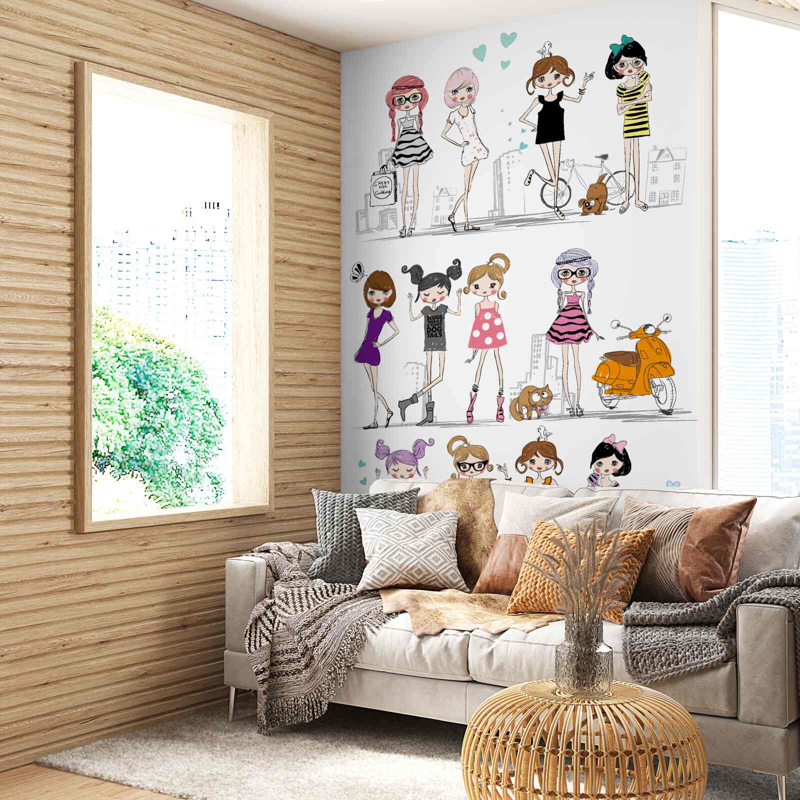Fotobehang geanimeerde stijlvolle meisjes