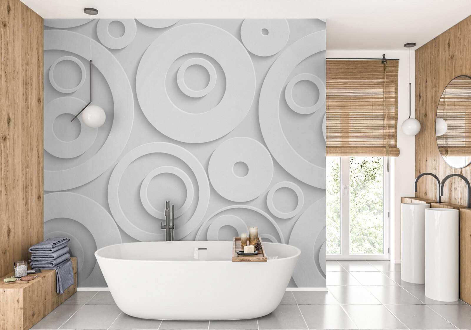 Fotobehang witte cirkelvormige patronen