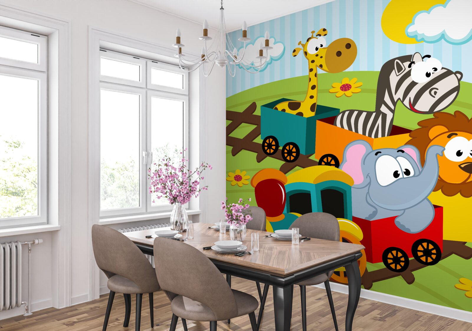 Fotobehang schattige wezens in de trein