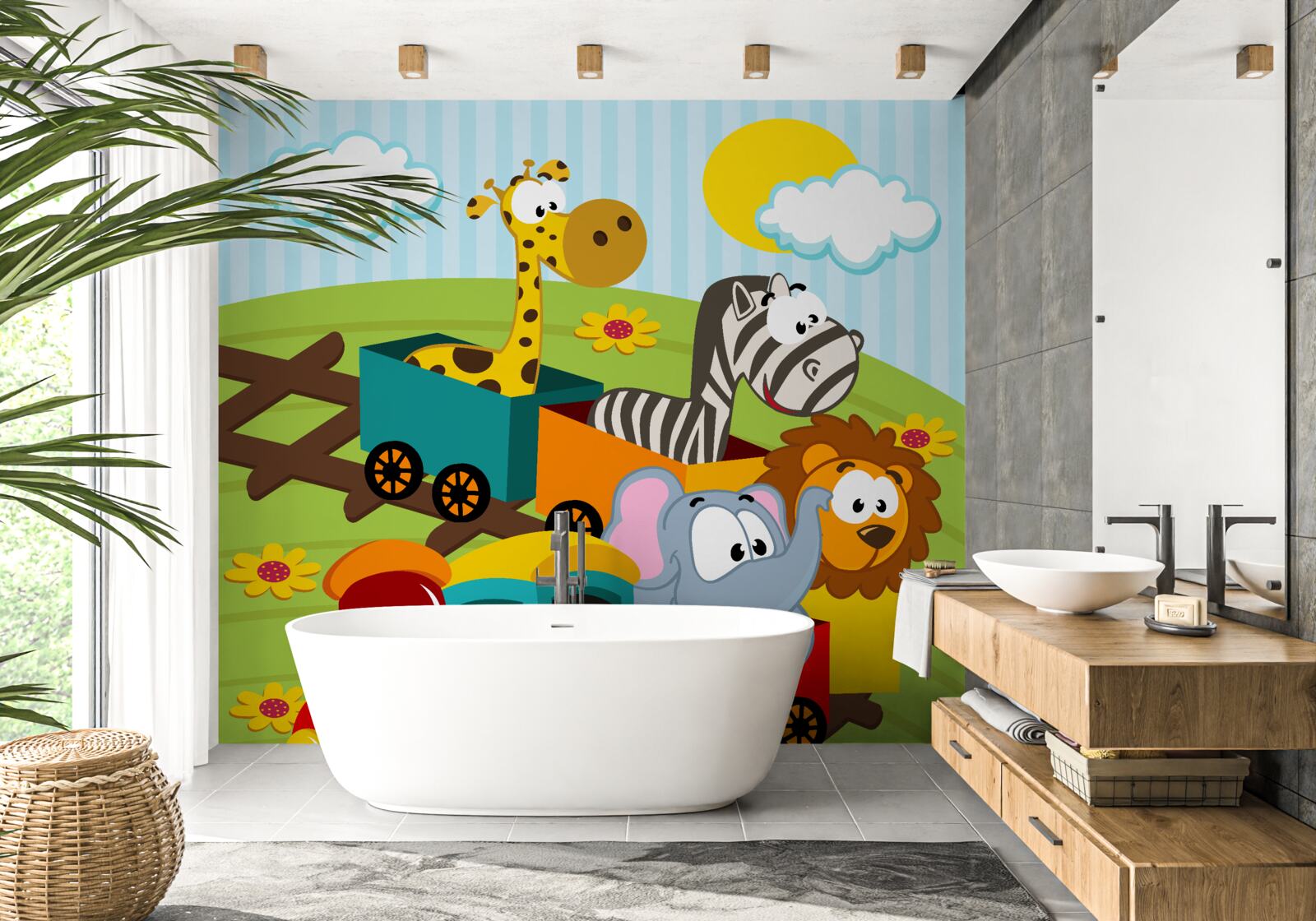 Fotobehang schattige wezens in de trein