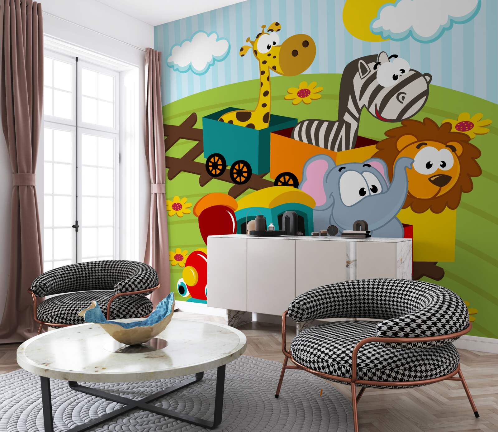 Fotobehang schattige wezens in de trein