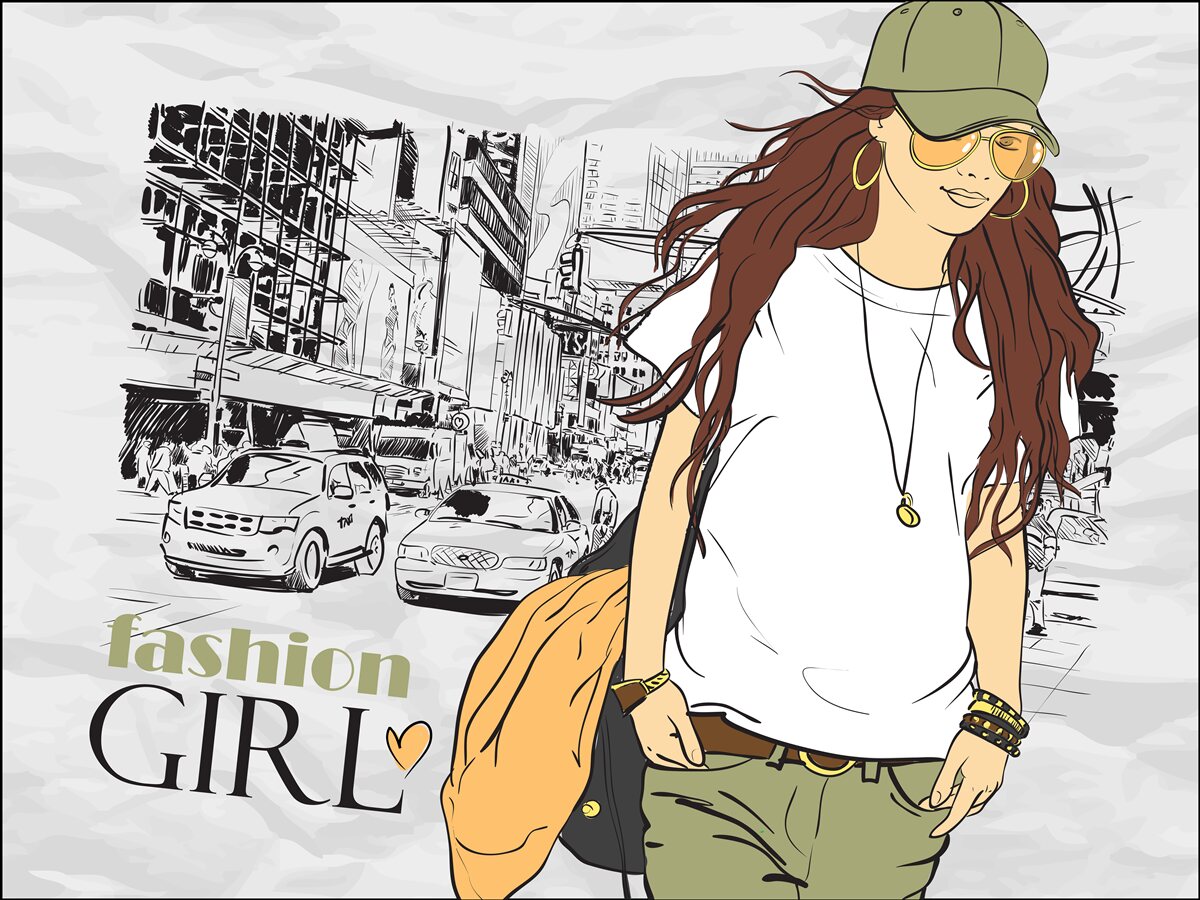 Fotobehang stijlvol en aantrekkelijk meisje