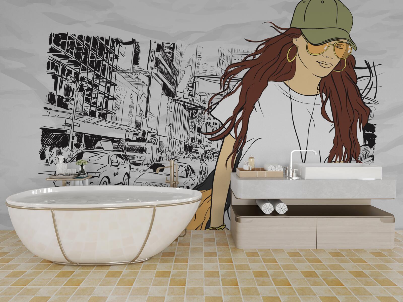 Fotobehang stijlvol en aantrekkelijk meisje