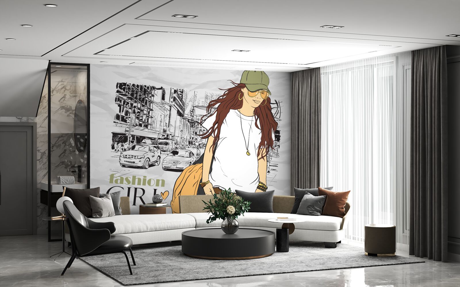 Fotobehang stijlvol en aantrekkelijk meisje