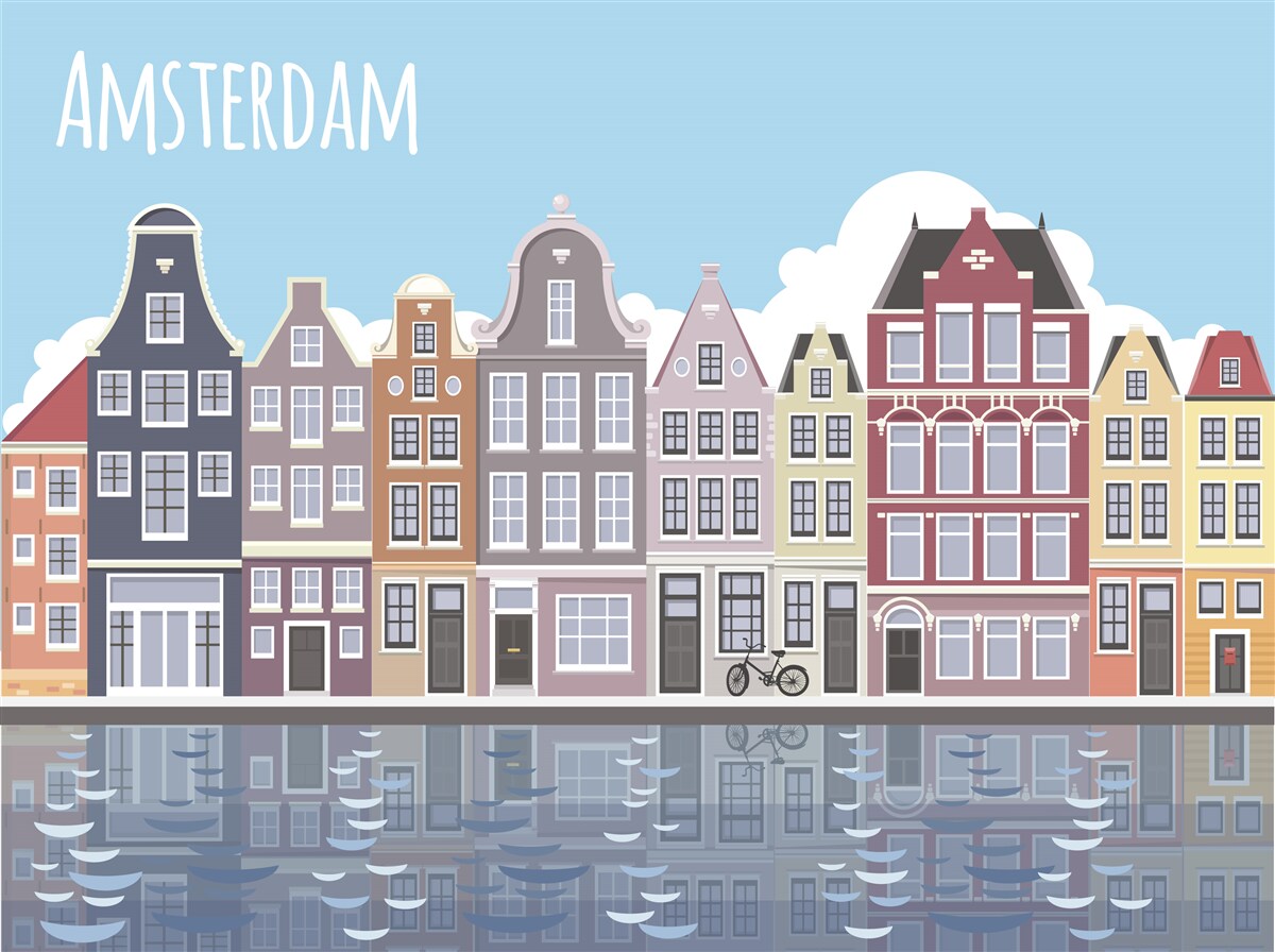 Fotobehang weerspiegeling van amsterdam in het water