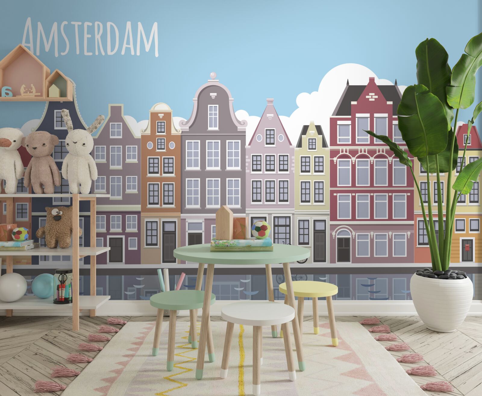 Fotobehang weerspiegeling van amsterdam in het water