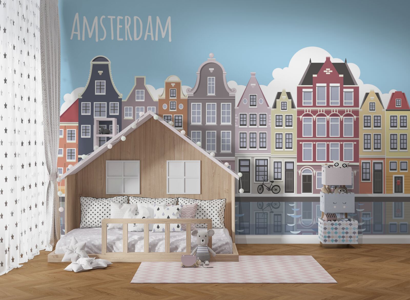 Fotobehang weerspiegeling van amsterdam in het water