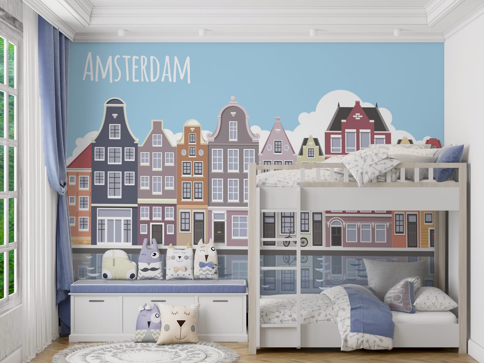 Fotobehang weerspiegeling van amsterdam in het water