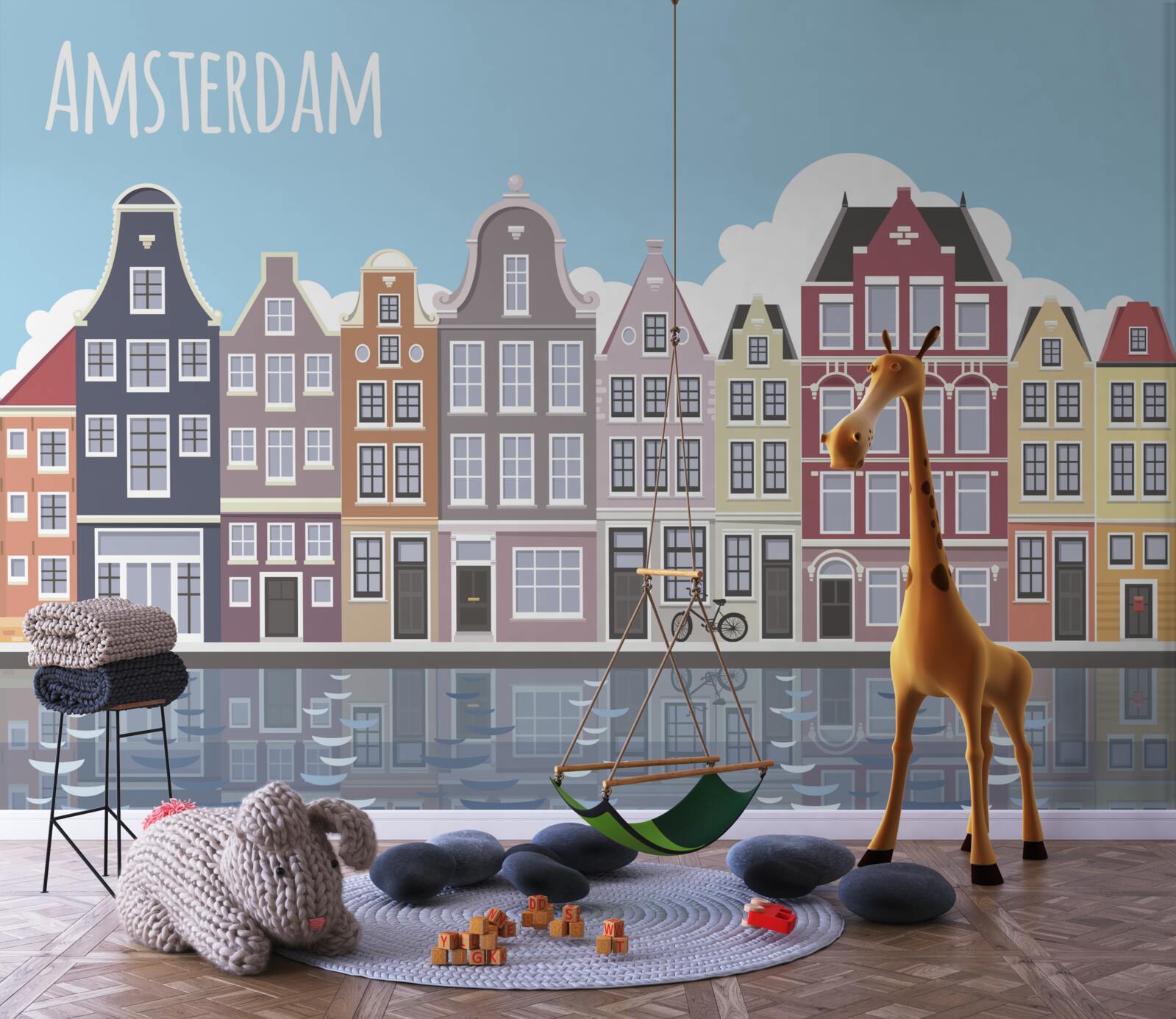 Fotobehang weerspiegeling van amsterdam in het water