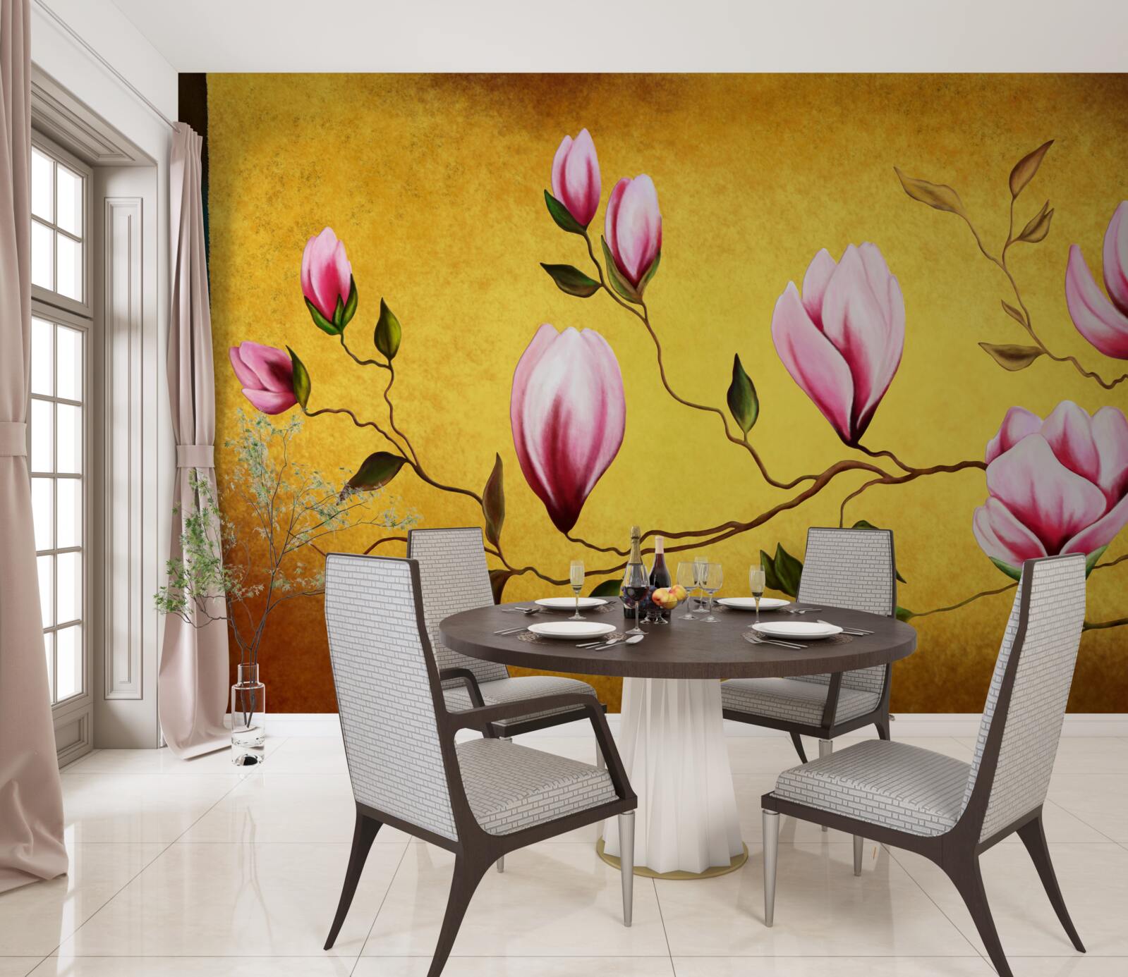 Fotobehang roze magnolia's uit japan