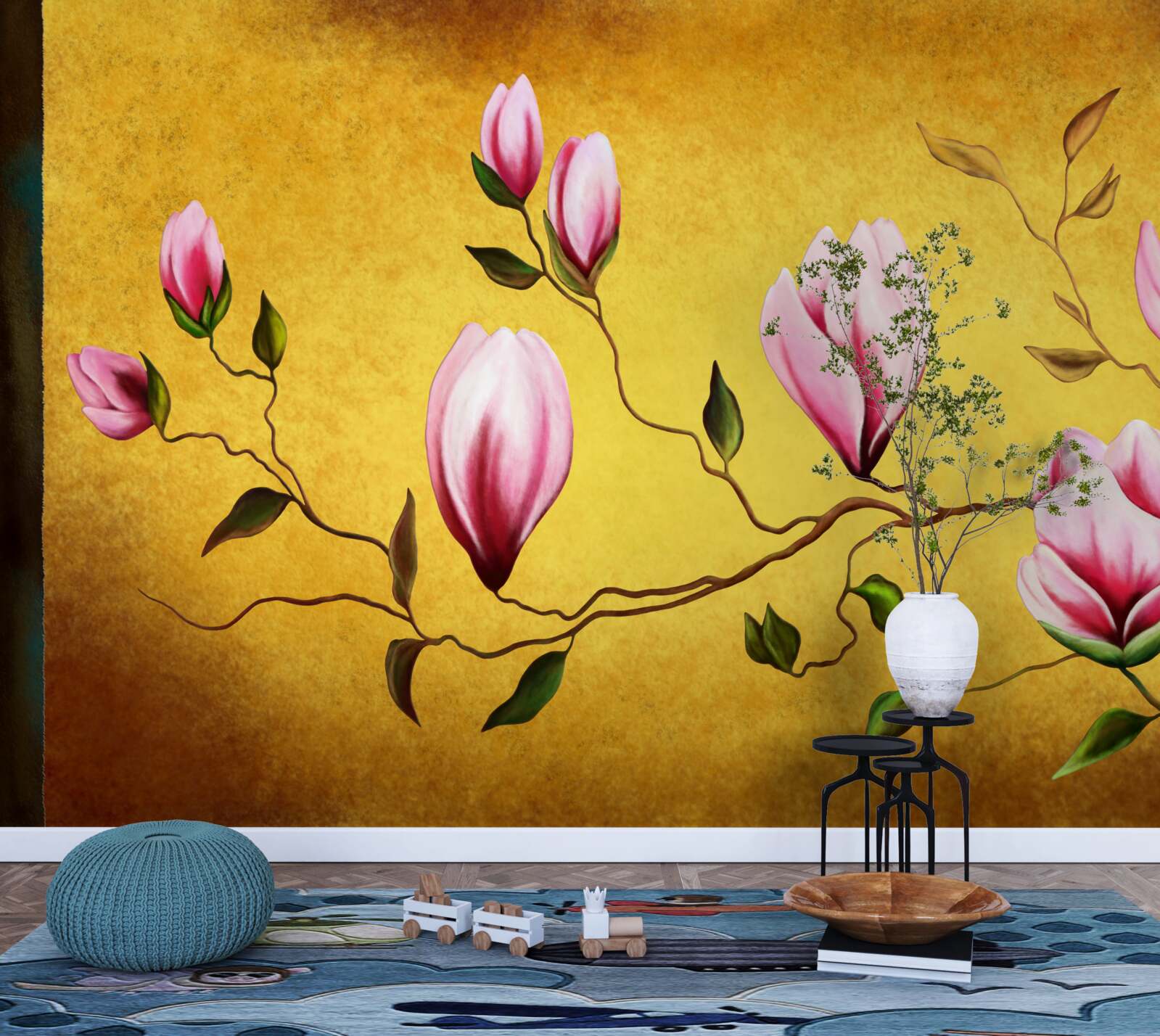 Fotobehang roze magnolia's uit japan