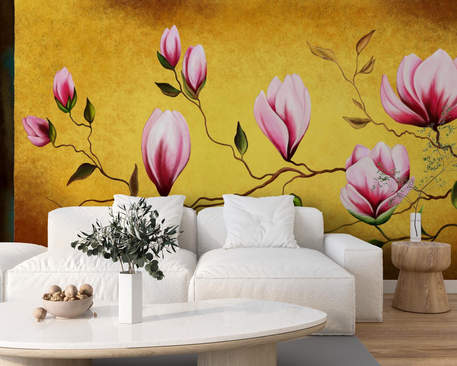 Fotobehang roze magnolia's uit japan