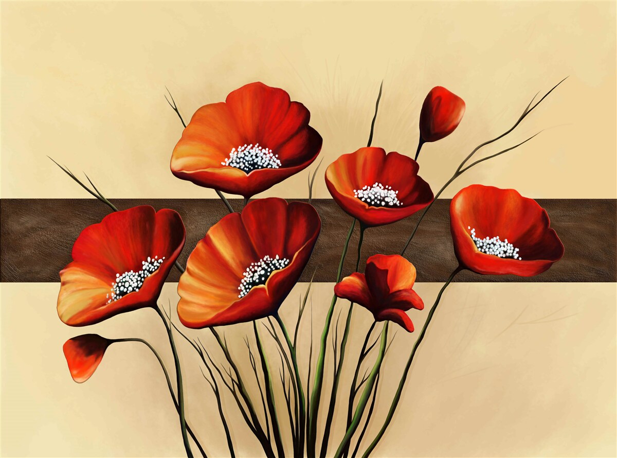 Fotobehang set prachtige scharlaken klaprozen