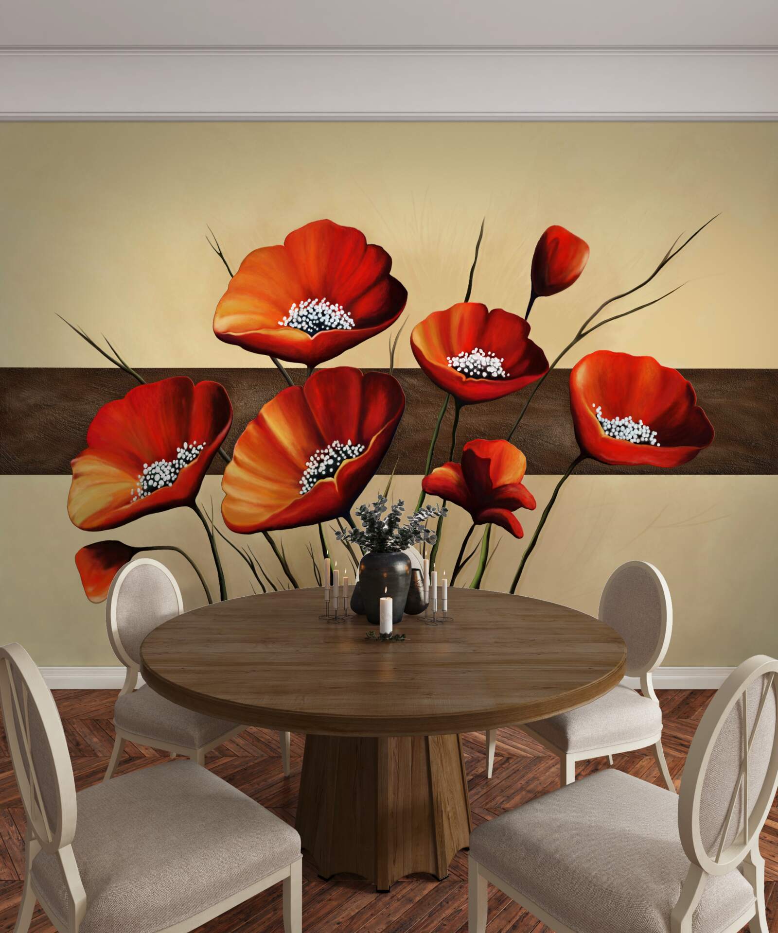 Fotobehang set prachtige scharlaken klaprozen