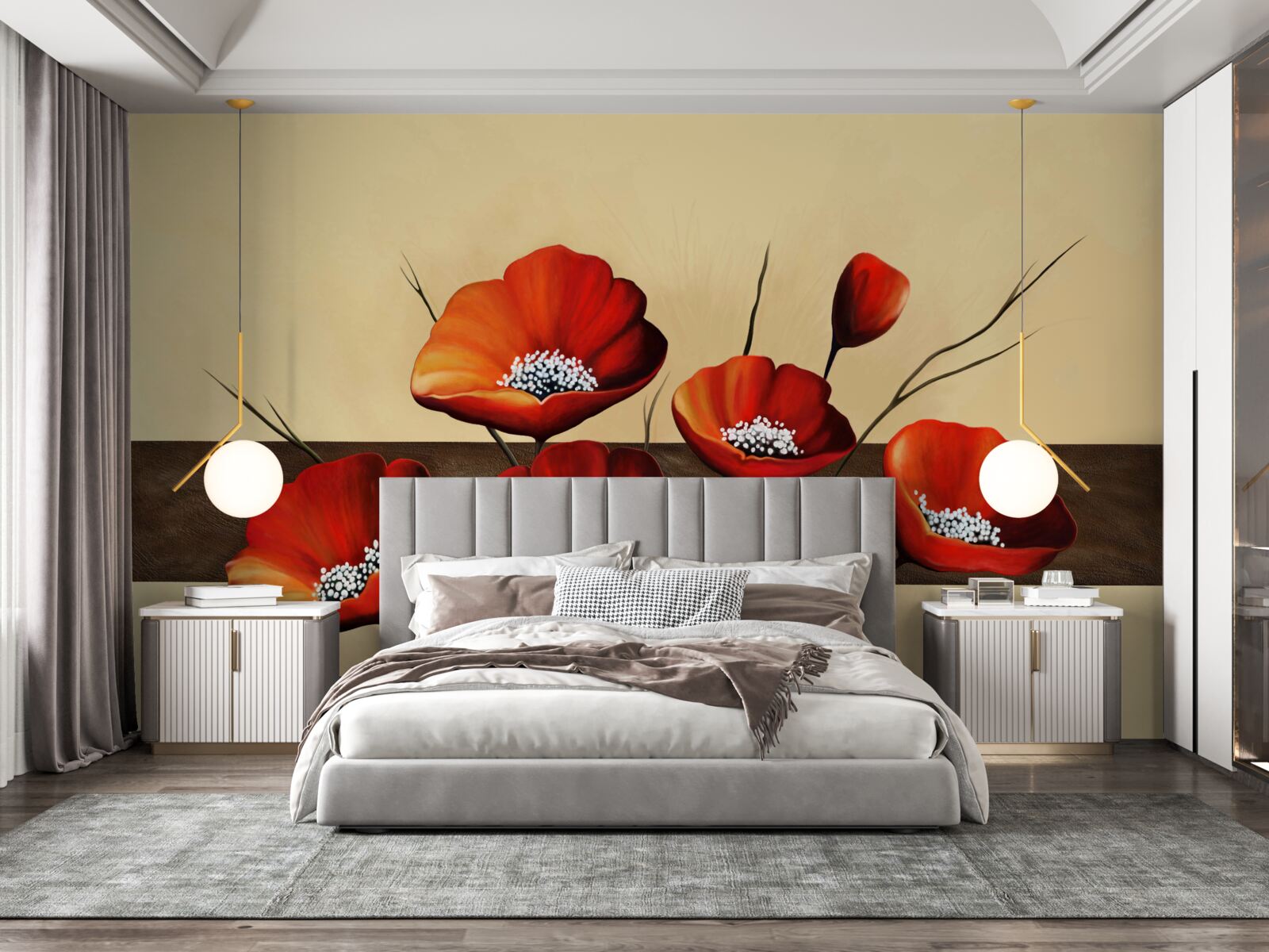 Fotobehang set prachtige scharlaken klaprozen