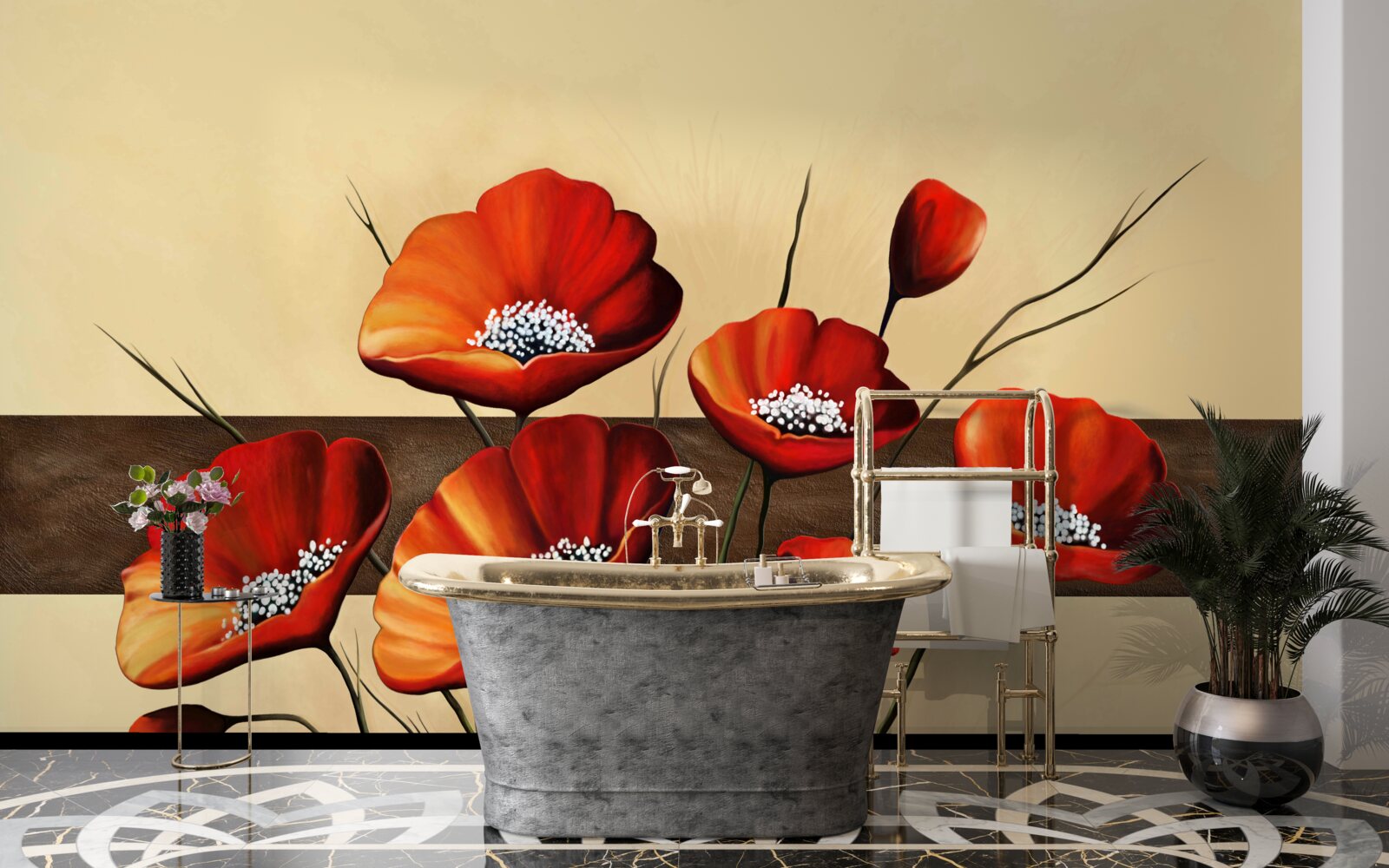 Fotobehang set prachtige scharlaken klaprozen