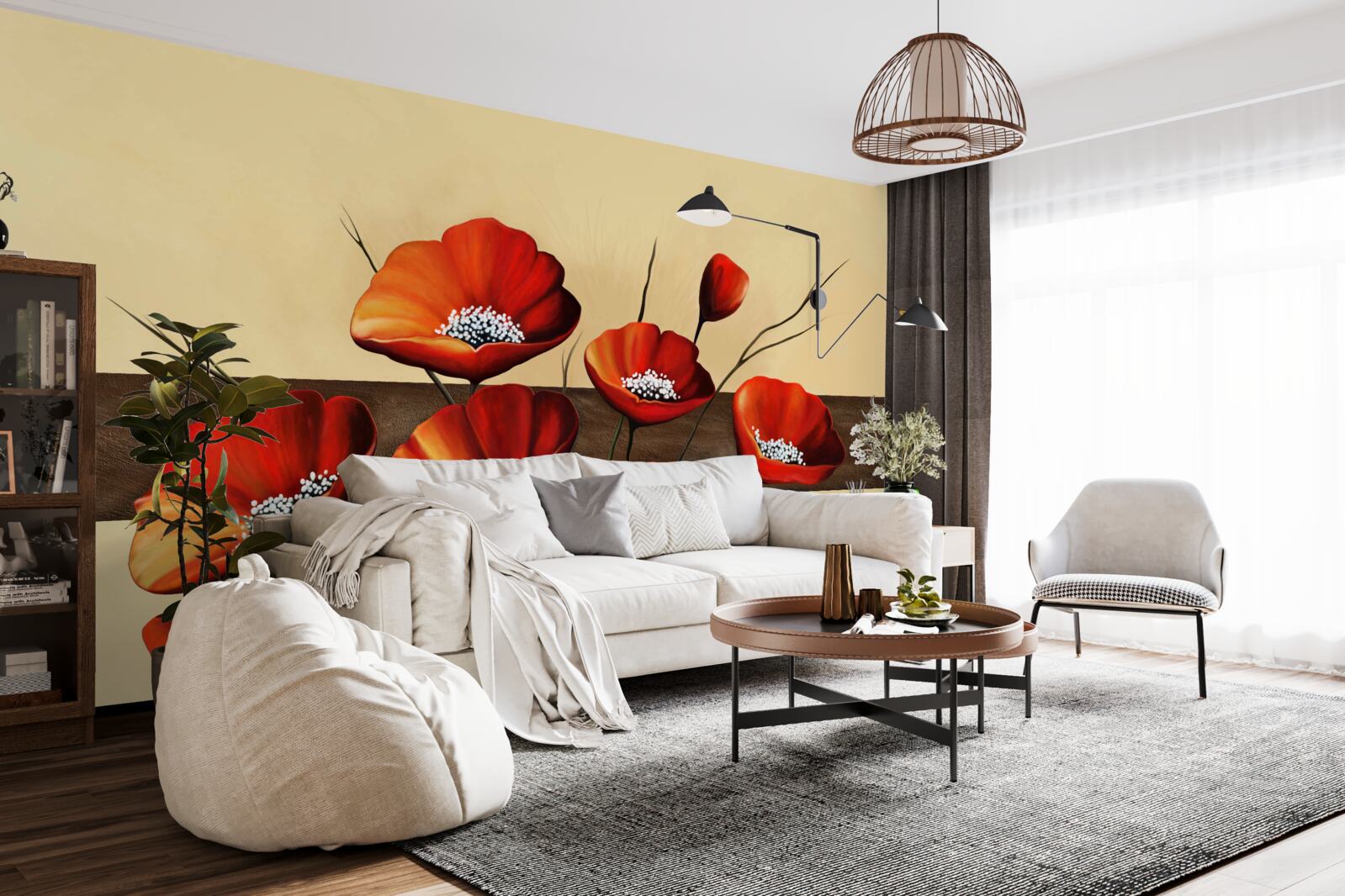 Fotobehang set prachtige scharlaken klaprozen