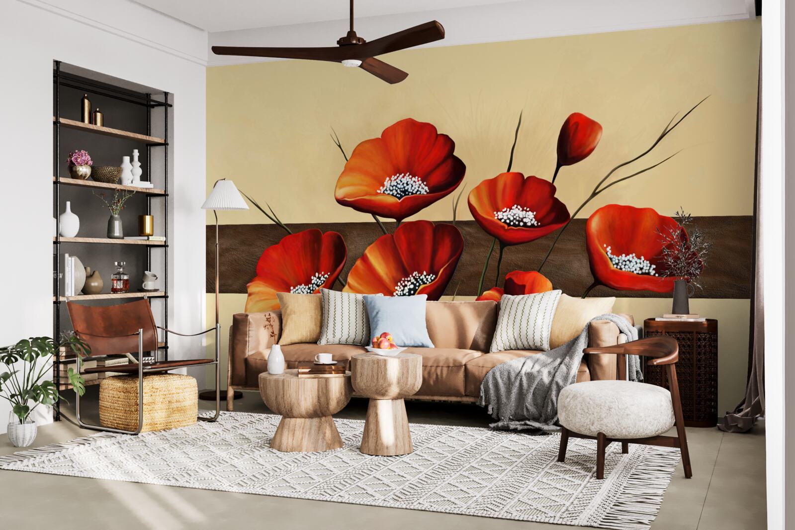 Fotobehang set prachtige scharlaken klaprozen