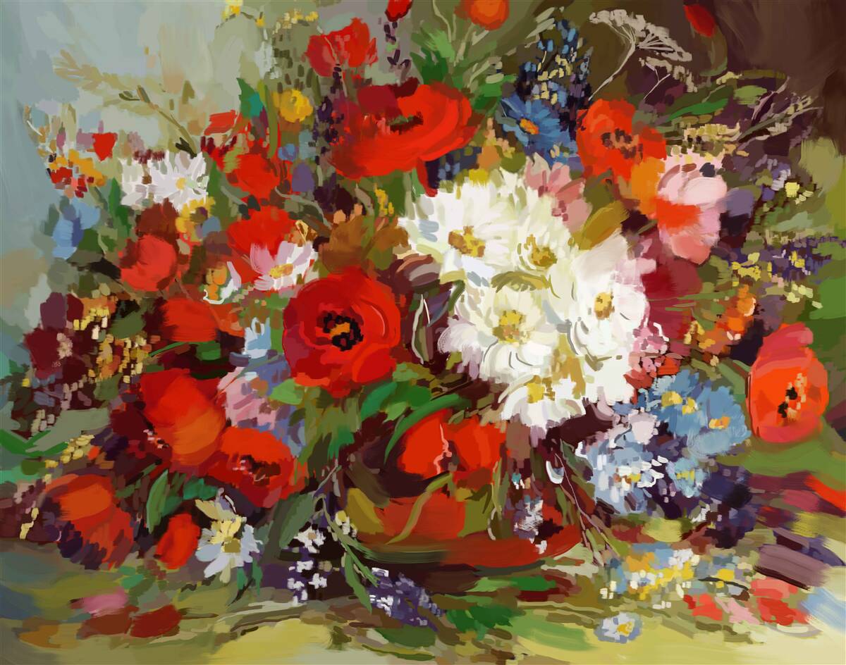 Fotobehang samenstelling van bloemen verzameld op zomerweiden