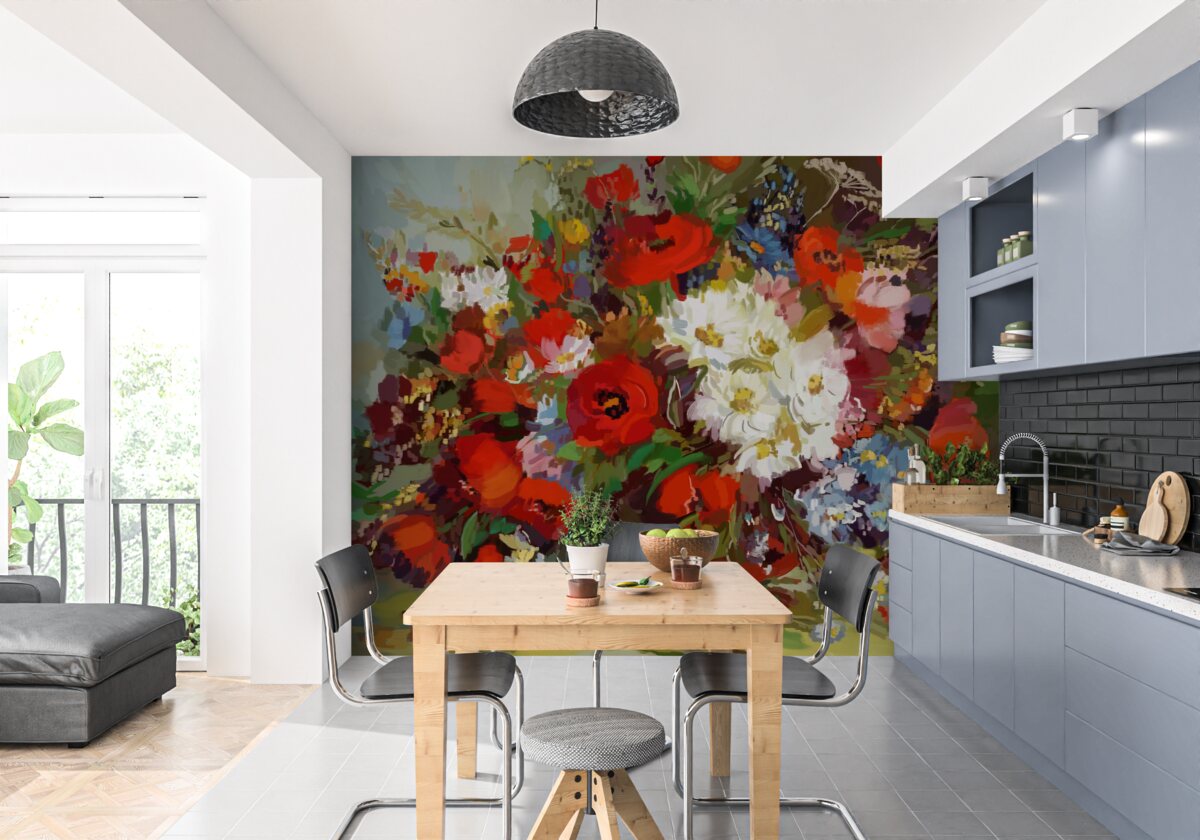 Fotobehang samenstelling van bloemen verzameld op zomerweiden