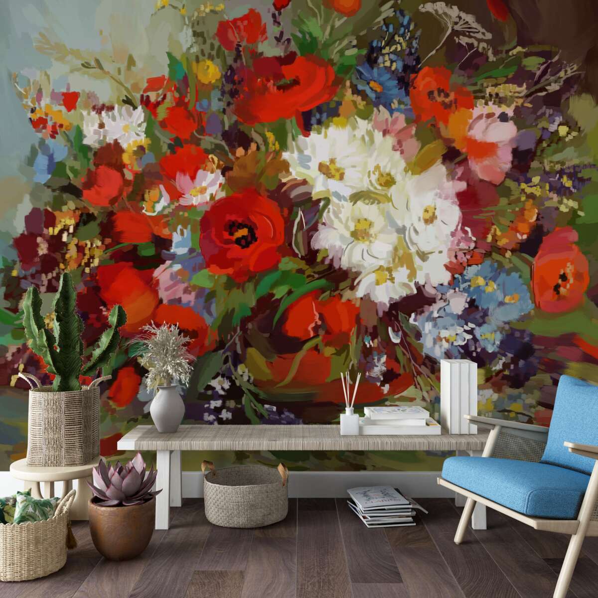 Fotobehang samenstelling van bloemen verzameld op zomerweiden