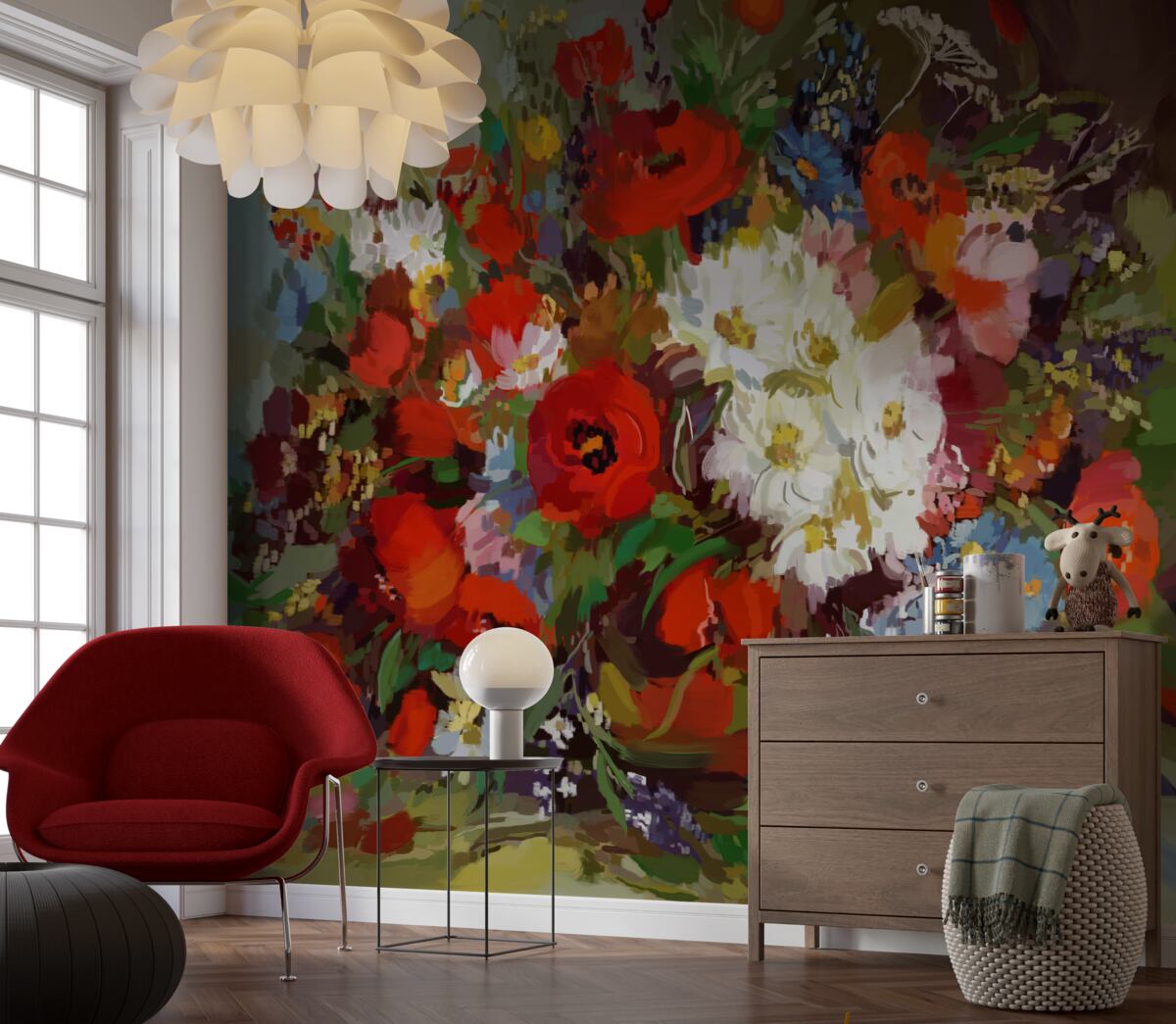 Fotobehang samenstelling van bloemen verzameld op zomerweiden