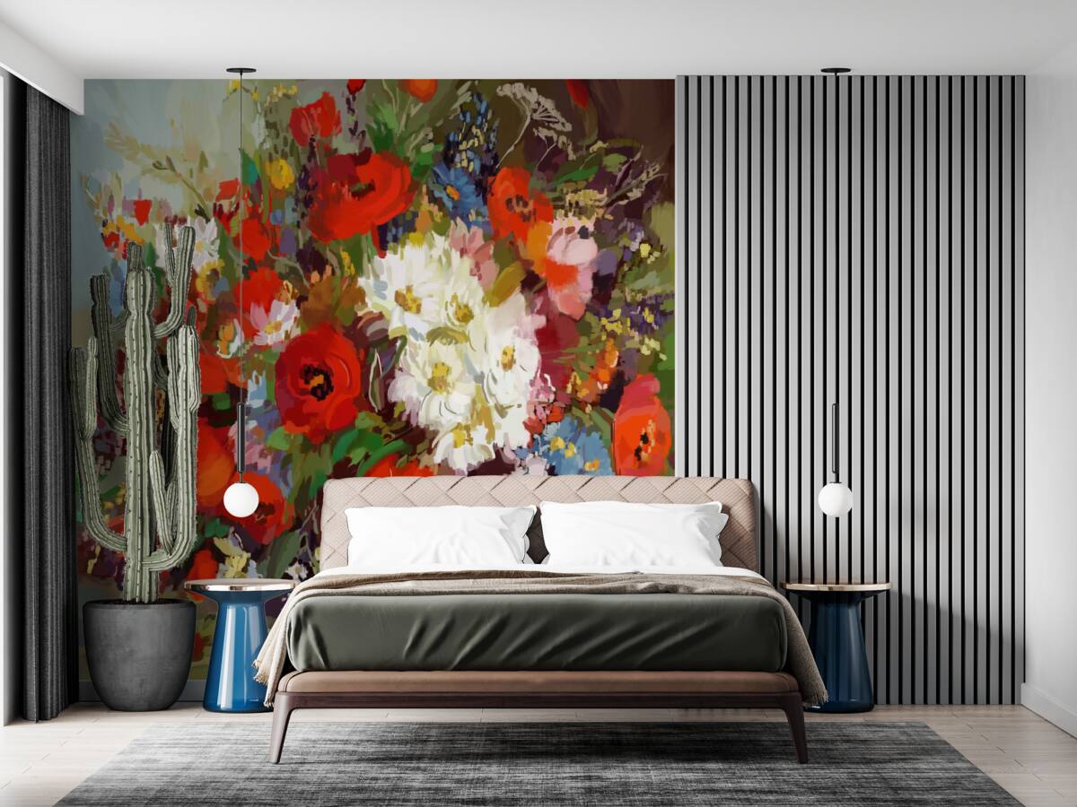 Fotobehang samenstelling van bloemen verzameld op zomerweiden