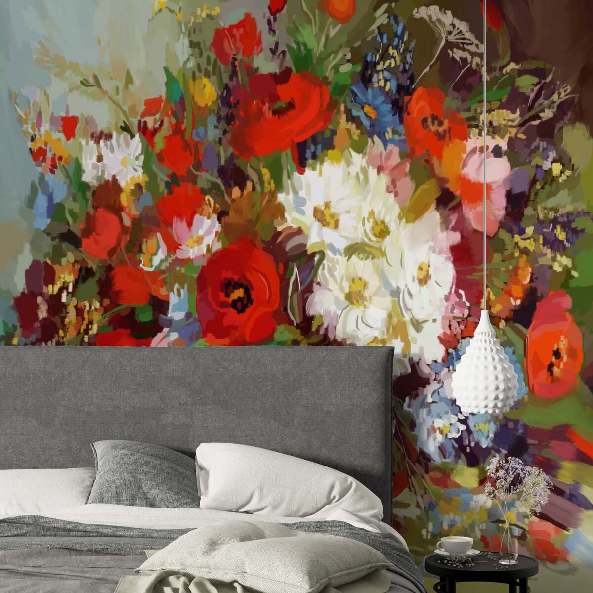 Fotobehang samenstelling van bloemen verzameld op zomerweiden