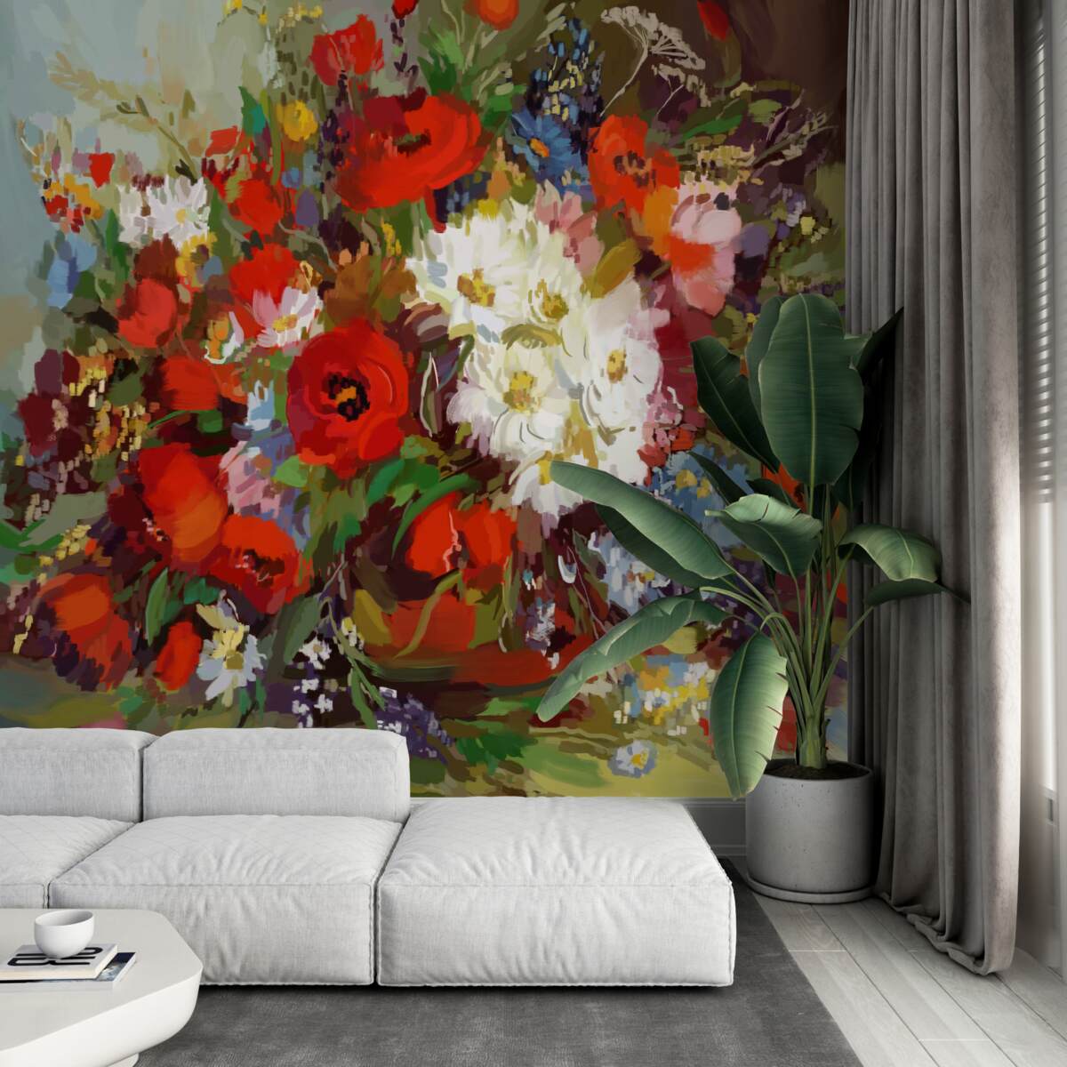 Fotobehang samenstelling van bloemen verzameld op zomerweiden