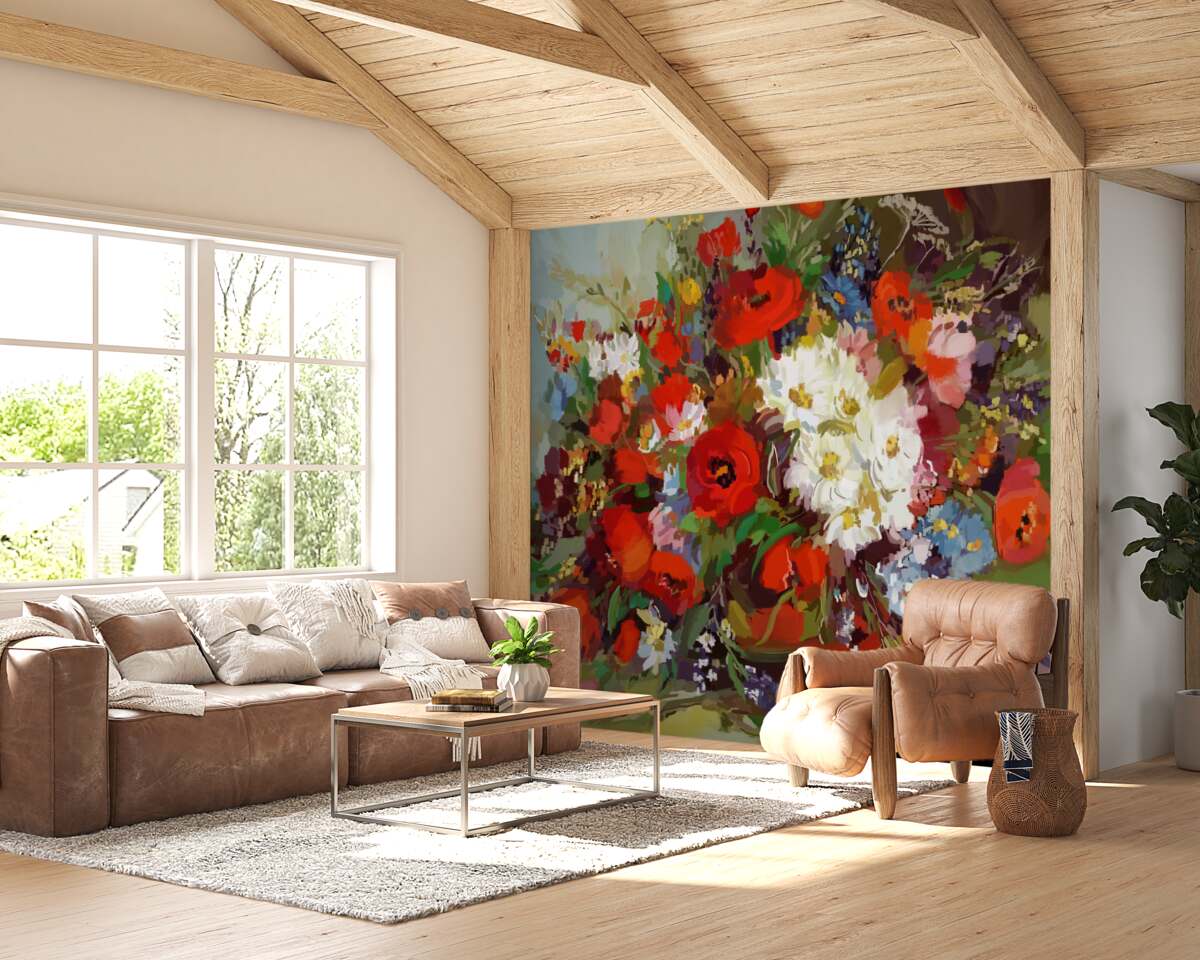 Fotobehang samenstelling van bloemen verzameld op zomerweiden