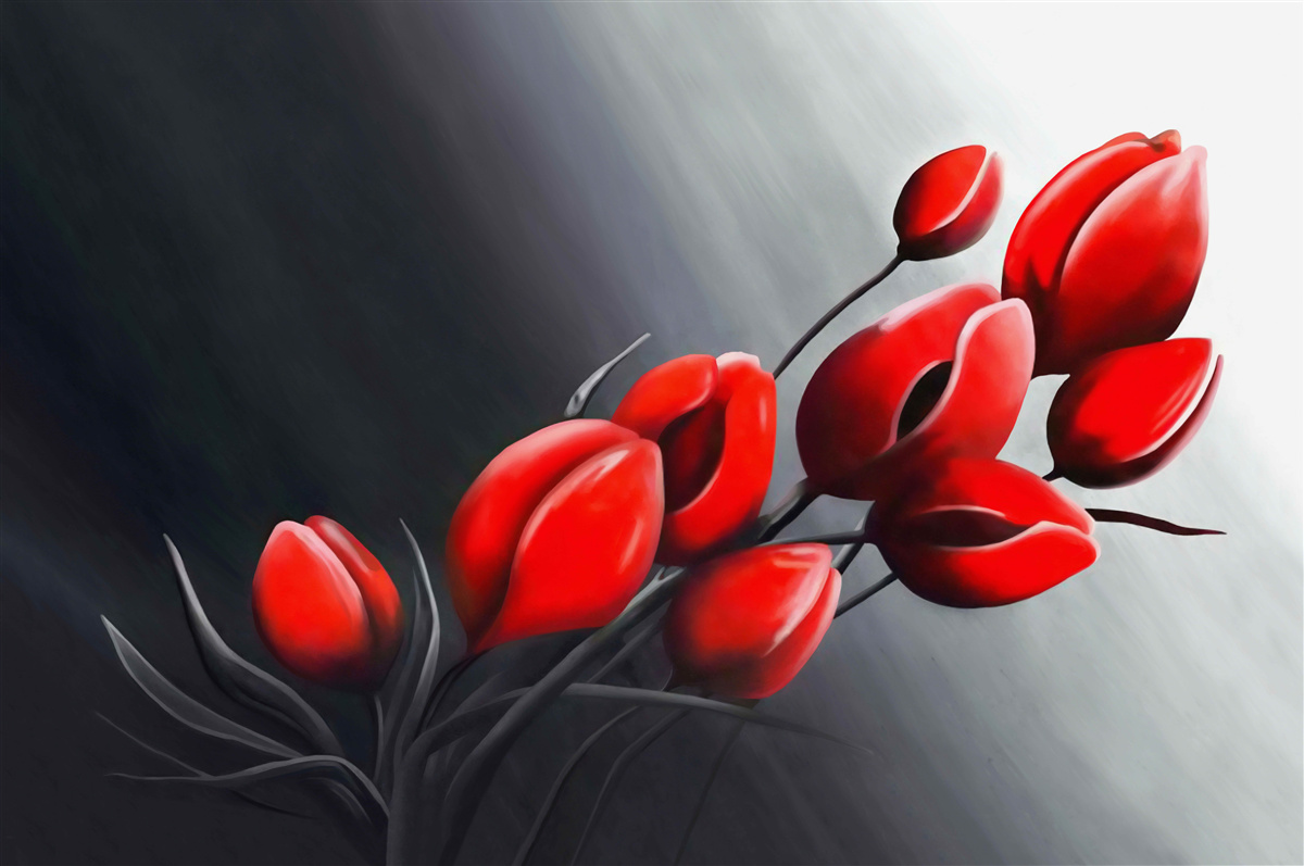 Fotobehang felrode tulpen die nog niet open zijn