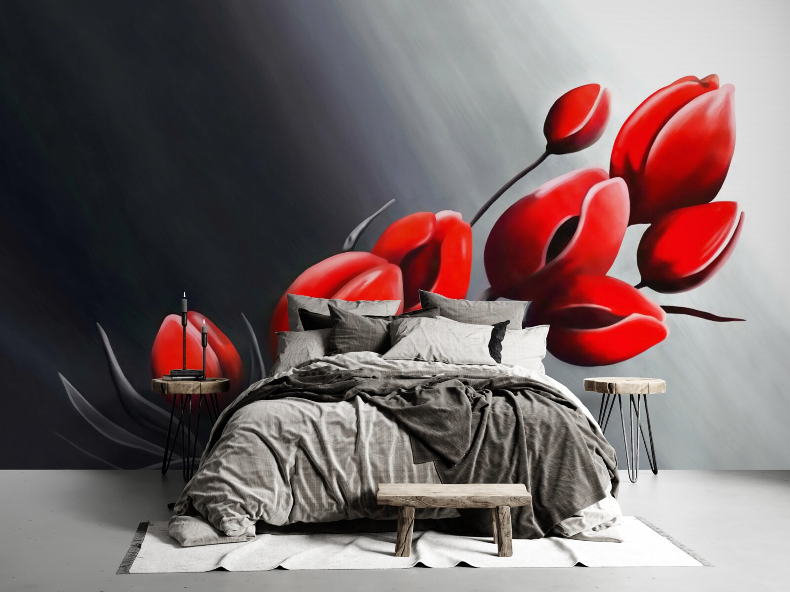 Fotobehang felrode tulpen die nog niet open zijn