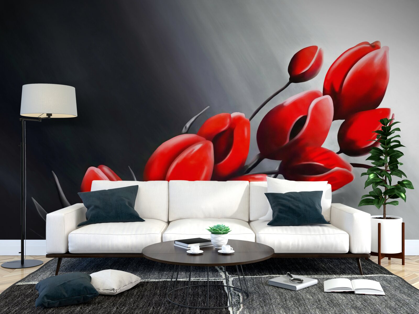 Fotobehang felrode tulpen die nog niet open zijn