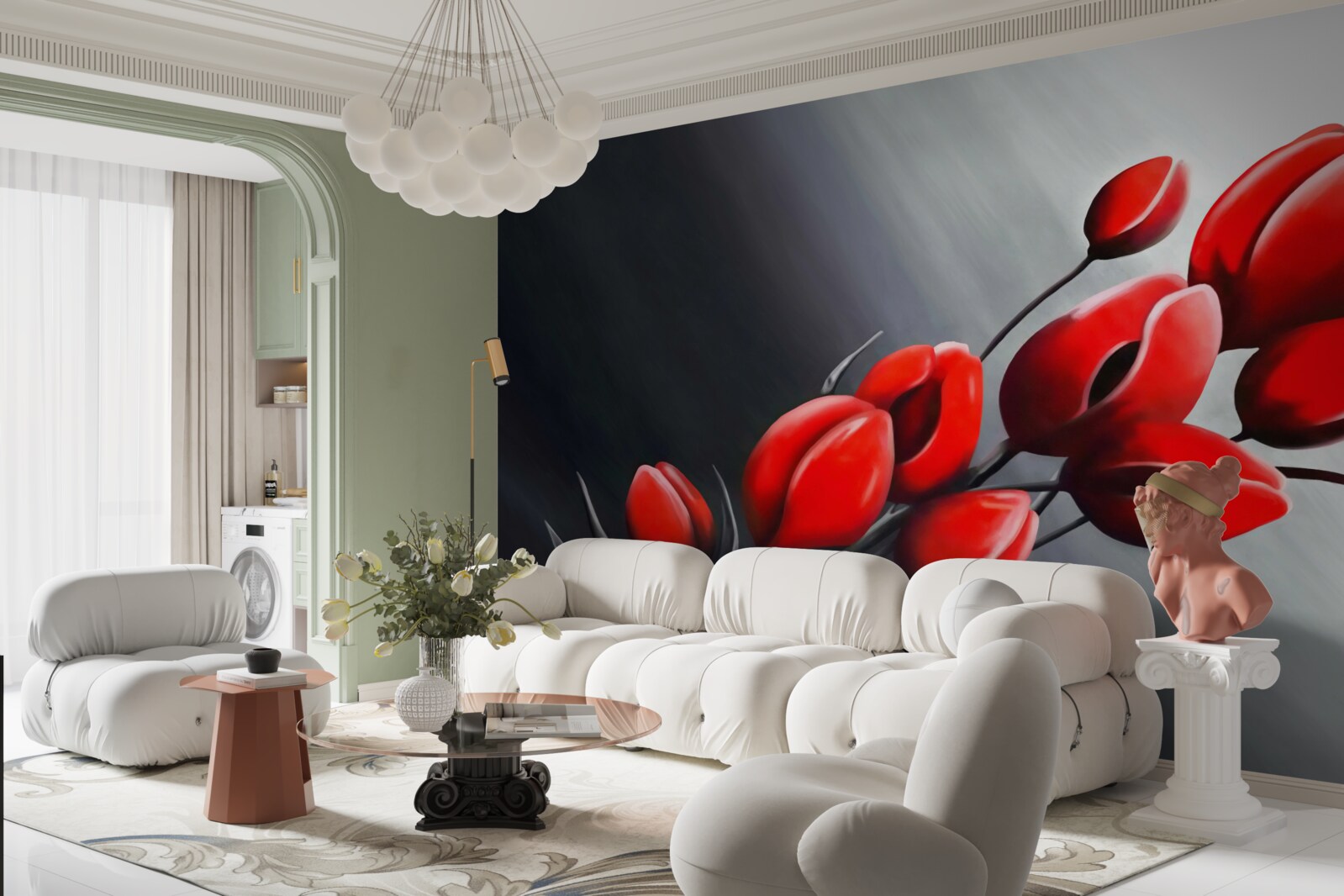 Fotobehang felrode tulpen die nog niet open zijn